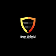 Vector Logo Illustration Bee Shield Gradient Colorful Style.