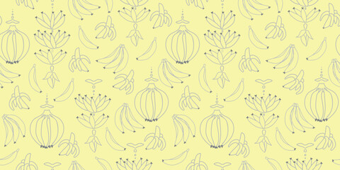 banana pattern vector. bananas seamless illustration on yellow background