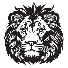 Angry head face mascot of lion king. black white line art vector illustration
