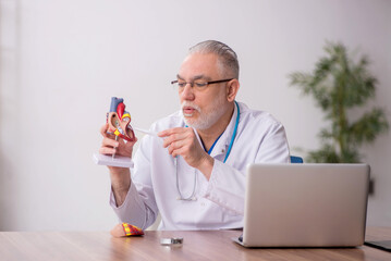 Old male doctor cardiologist working in the clinic