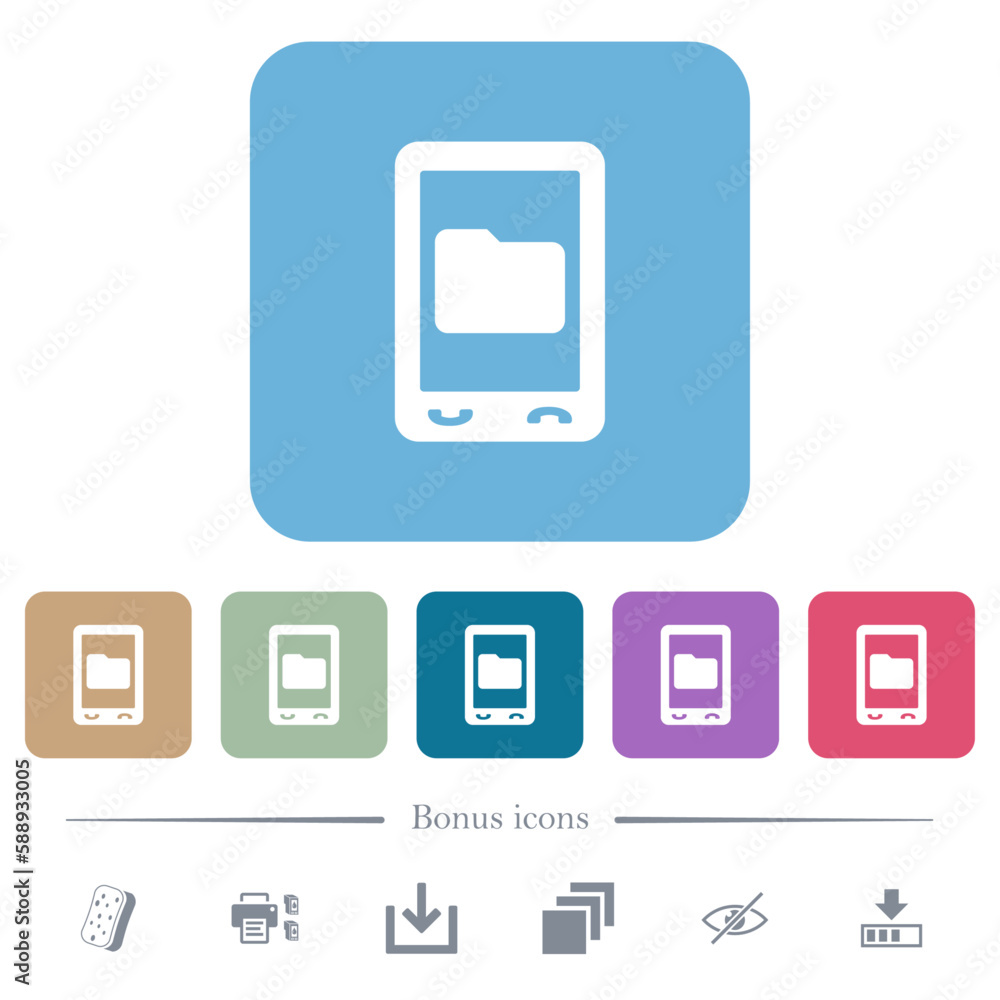 Poster mobile data storage flat icons on color rounded square backgrounds