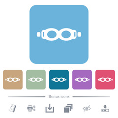 Swimming goggles flat icons on color rounded square backgrounds