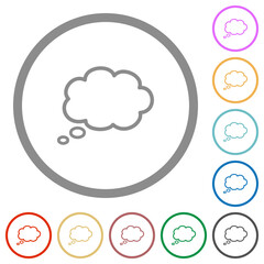 Single oval thought cloud outline flat icons with outlines
