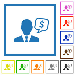 Dollar financial advisor flat framed icons