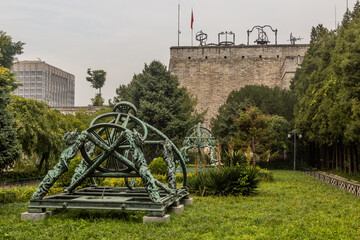 BEIJING, CHINA - OCTOBER 17, 2019: Abridged armillary sphere and various other instruments at the...