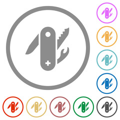 Swiss army knife flat icons with outlines