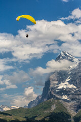 Paraglider in the Swiss Alps, captured from Murren in Switzerland