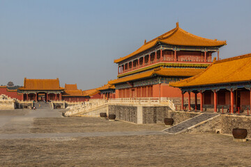 Fototapeta premium Belvedere of Embodying Benevolence in the Forbidden City in Beijing, China