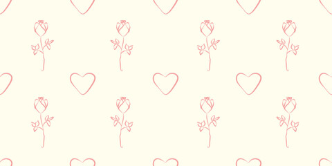 cute valentines day heart pattern vector. With pink roses on soft background