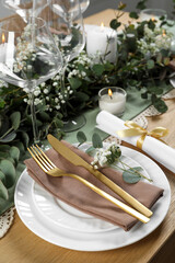 Stylish elegant table setting for festive dinner