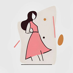 Donna con vestito rosa in stile semplice minimale Corporate Memphis generata dall'AI