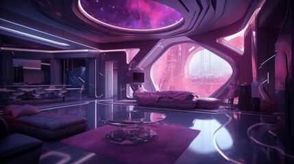 Purple and Pink Shimmer in Award-Winning Luxury Futuristic Interior with Unique Digital Art and Stunning 8K HD Wallpaper, Generative AI