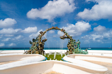 cozumel fountain monument of coral reef. cozumel fountain monument of diving.
