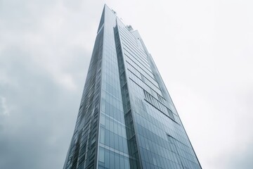 Fototapeta na wymiar skyscraper towering against a blue sky backdrop. Generative AI