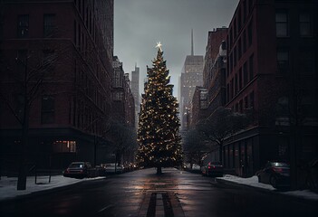 Fototapeta na wymiar christmas tree in the city NY. Generative AI
