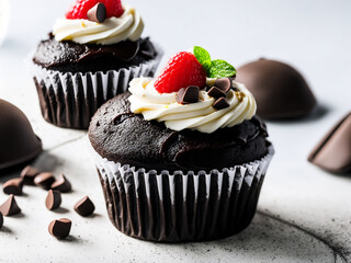 Gourmet Chocolate Cupcakes with a Red Fruit Twist
