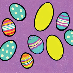 Drawing with Easter eggs. Colorful drawing. Greeting card for Easter. Texture for Easter holiday.