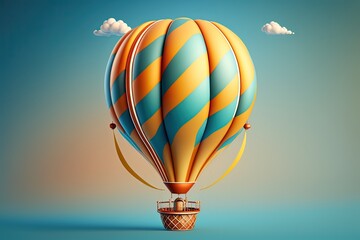 Obraz premium Hot air balloon on blue background, balloon illustration, Generative AI