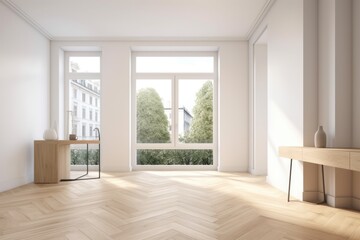 Fototapeta na wymiar an Empty Room with a Table and a Window. Generative AI