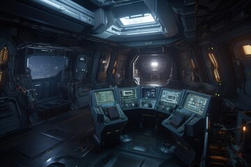 Sci-fi spaceship cabin, Generative AI	