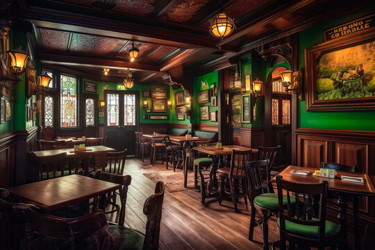 Irish pub interior design. Generative AI