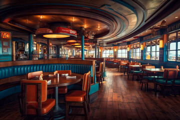 Fototapeta na wymiar Nautical themed restaurant interior design. Generative AI