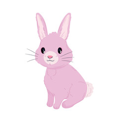 Mały różowy królik. Urocze zwierzątko w stylu kawaii. Siedzący zając na białym tle. Ilustracja wektorowa. - obrazy, fototapety, plakaty