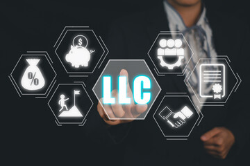 Limited Liability Company (LLC) Business Concept, Person hand touching limited liability company...