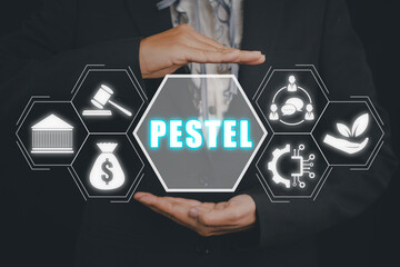 PESTEL analysis concept, political, economic, socio-cultural, technological, environmental and...