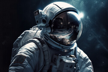 Photorealistic ai artwork of an astronaut in space. Generative ai.
