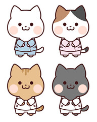 看護師服を着てお辞儀する猫セット