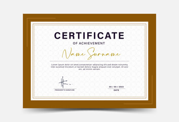 Award certificate template. brown and gold color with gold badge and border. pattern,Blank award design. Vector Illustration