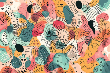 Naklejka premium Seamless pattern with watercolor spots and abstract shapes. Hand drawn illustration