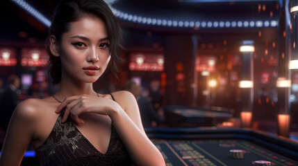 カジノ・キャバクラ・ラウンジ・クラブ・ガールズバーにいる水商売の女性（Generative AI）
