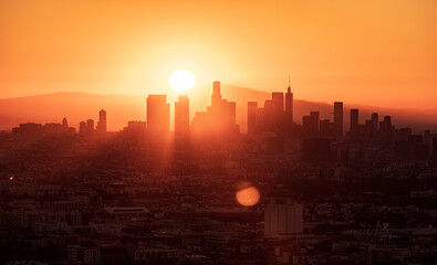 Fototapeta na wymiar Downtown Los Angeles Skyline Silhouette at Sunrise, beautiful morning