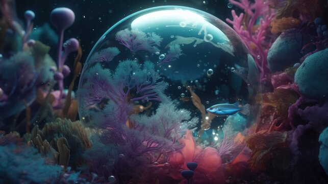 Discovering the Majestic Beauty of Earth's Underwater Coral Reef: Ultra HD Super-Detailed Rendering of a Lilac-Hued Enchantment in 3D, Generative AI