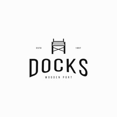 Naklejka premium vintage dock, wooden dock, village port, pier logo business vector illustration with outline, modern and elegant styles isolated on white background