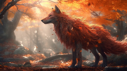 majestic fox spirit, digital art illustration, Generative AI