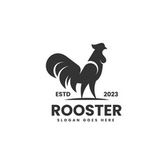 Vector Logo Illustration Rooster Silhouette Style.
