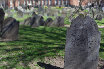 ancient gravestone in Boston cemetery