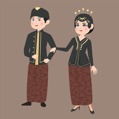 Javanese traditional wedding couple cartoon