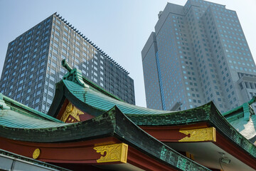Fototapeta na wymiar Tokyo, Japan - March 9, 2023: Detail of the Hile Shrine Sanctuary in Chiyoda, Tokyo, Japan.