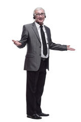 in full growth. business man with headphones.