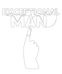 One continuous line of hand with Exceptional Man word. Thin Line Illustration vector concept. Contour Drawing Creative ideas.