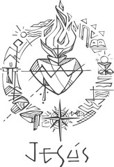Hand drawn illustration of the Sacred Heart.