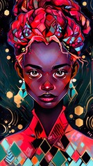 Beautiful African American woman, gilded, golden, colorful (generative ai)