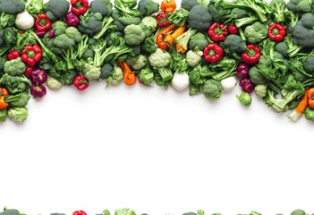 web banner for different colored vegetables in the shape of a frame with copy space for your text. generative AI