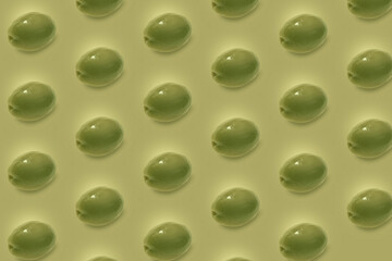 Green olives pattern. Quirky and stylish repeat. Fruit for olive oil production texture..