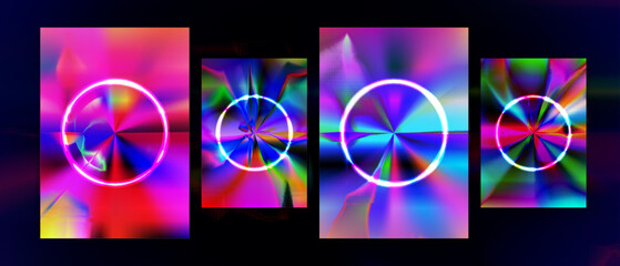 Circle futuristic 80s cover design insight retro vibrant abstract neon cyberpunk collection vector background