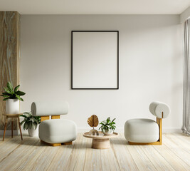 Mockup frames in living room interior with chair and decor,Scandinavian style.